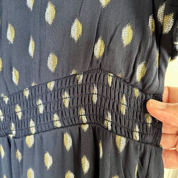 Oliver Bonas  Navy & Gold Metallic on Chiffon - Dress Size 8 - Picture 8 of 11